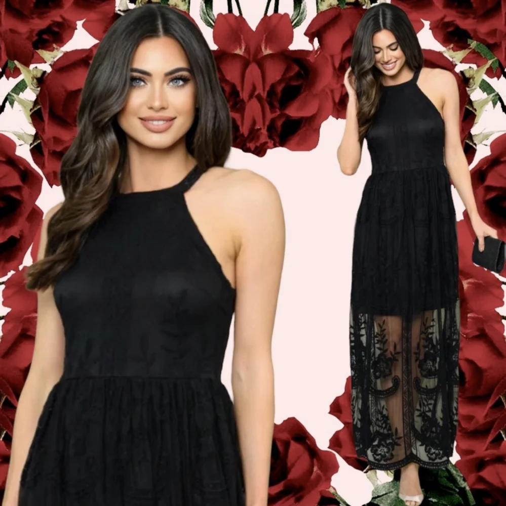 Last One! Stunning Black Lace Halter Top Dress - Picture 4 of 5